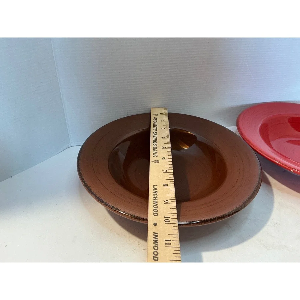 Tag Pasta Bowls Set of 2 Red Brown Wide Rim Stoneware 9 Inch Casual Dining